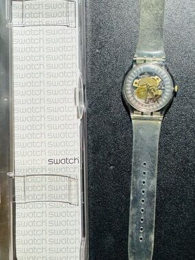 Swatch Transparent Skeleton Watch with Frosted Gray Strap